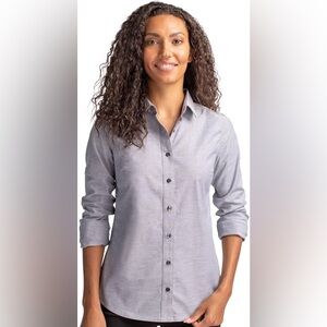 Cutter & Buck Stretch Oxford Womens Long Sleeve Dress Shirt Large Charcoal Work
